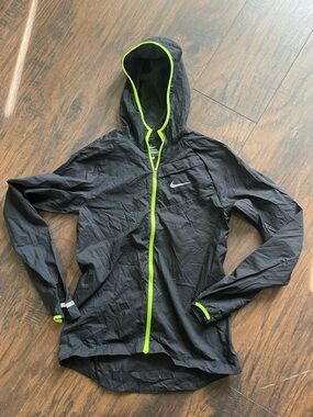 Nike Black Hooded Jacket with Neon Green Trim